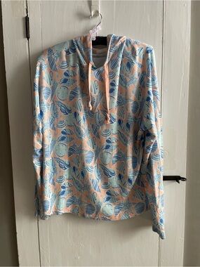 Mia & Tess The Paper Store SeaShell Print Pullover Hoodie Sweater Size XL